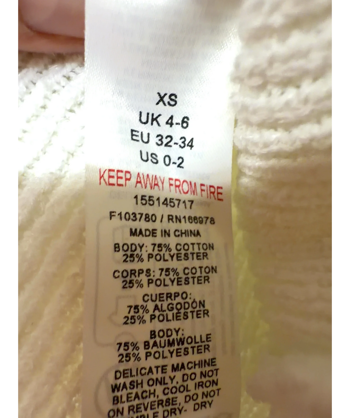 ASOS White Colour, size UK XS — label