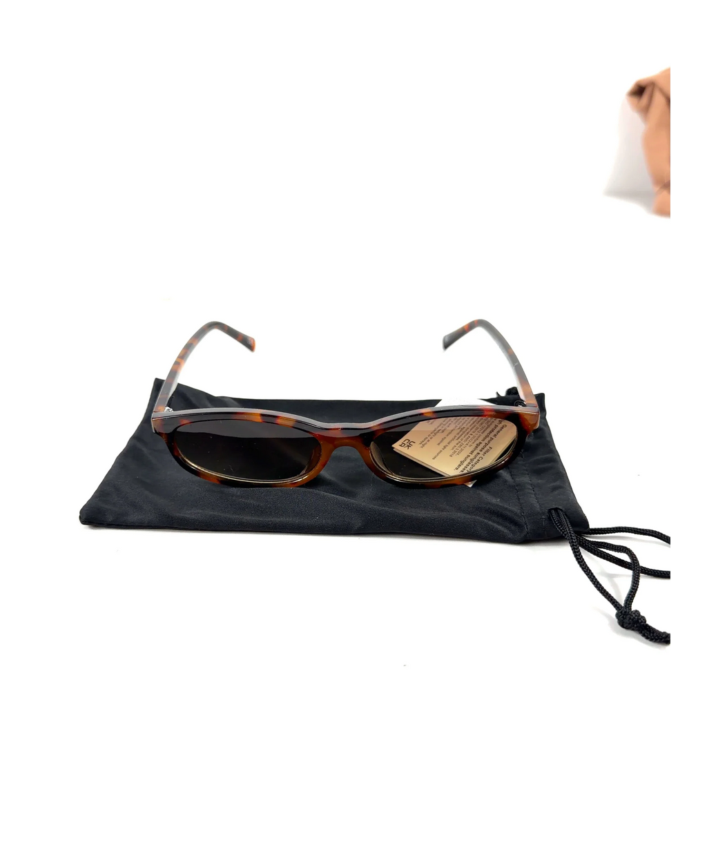 ASOS Brown DESIGN slim oval square sunglasses in tort — care label