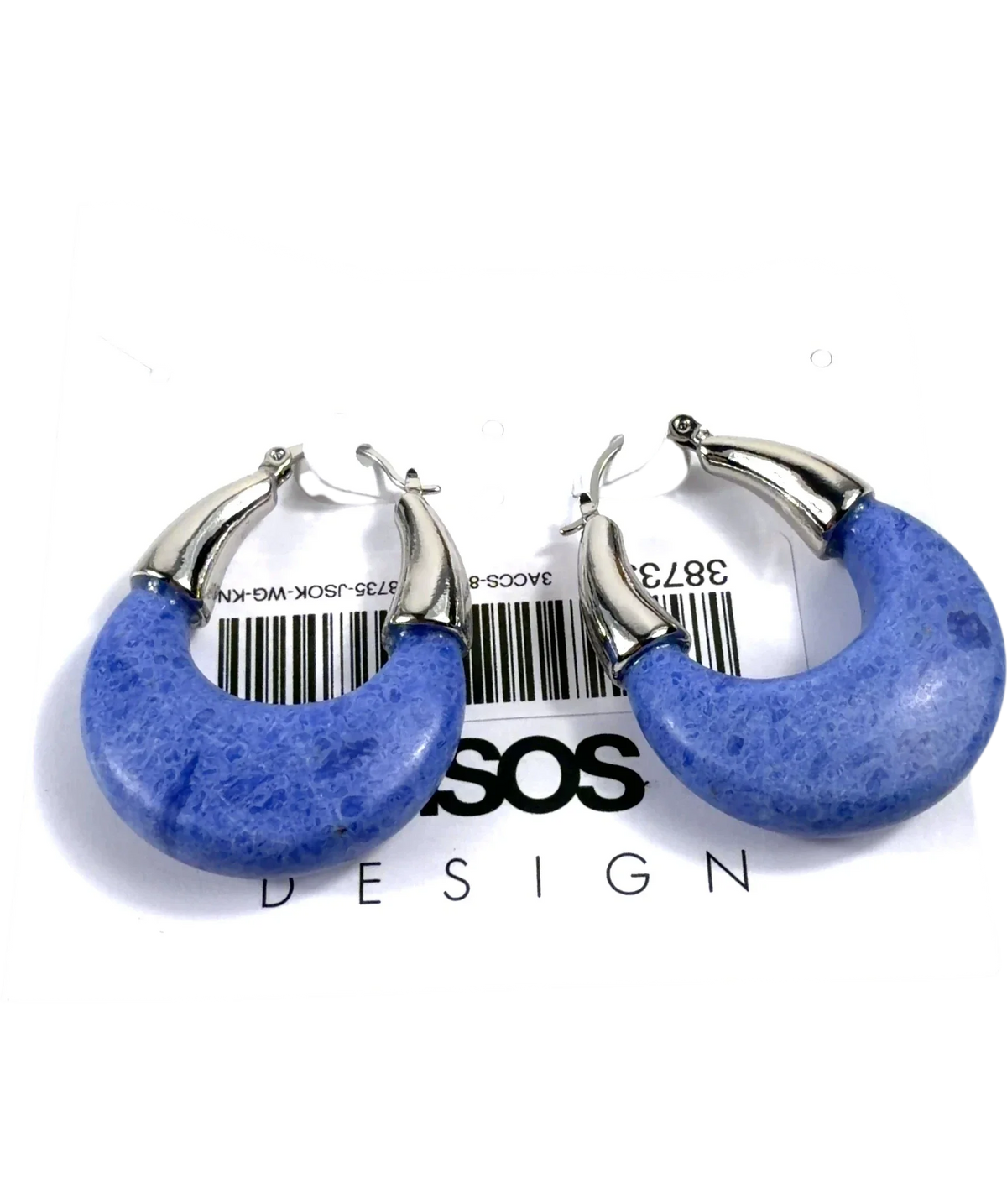 ASOS Blue hoop earrings with blue faux stone in silver tone — back