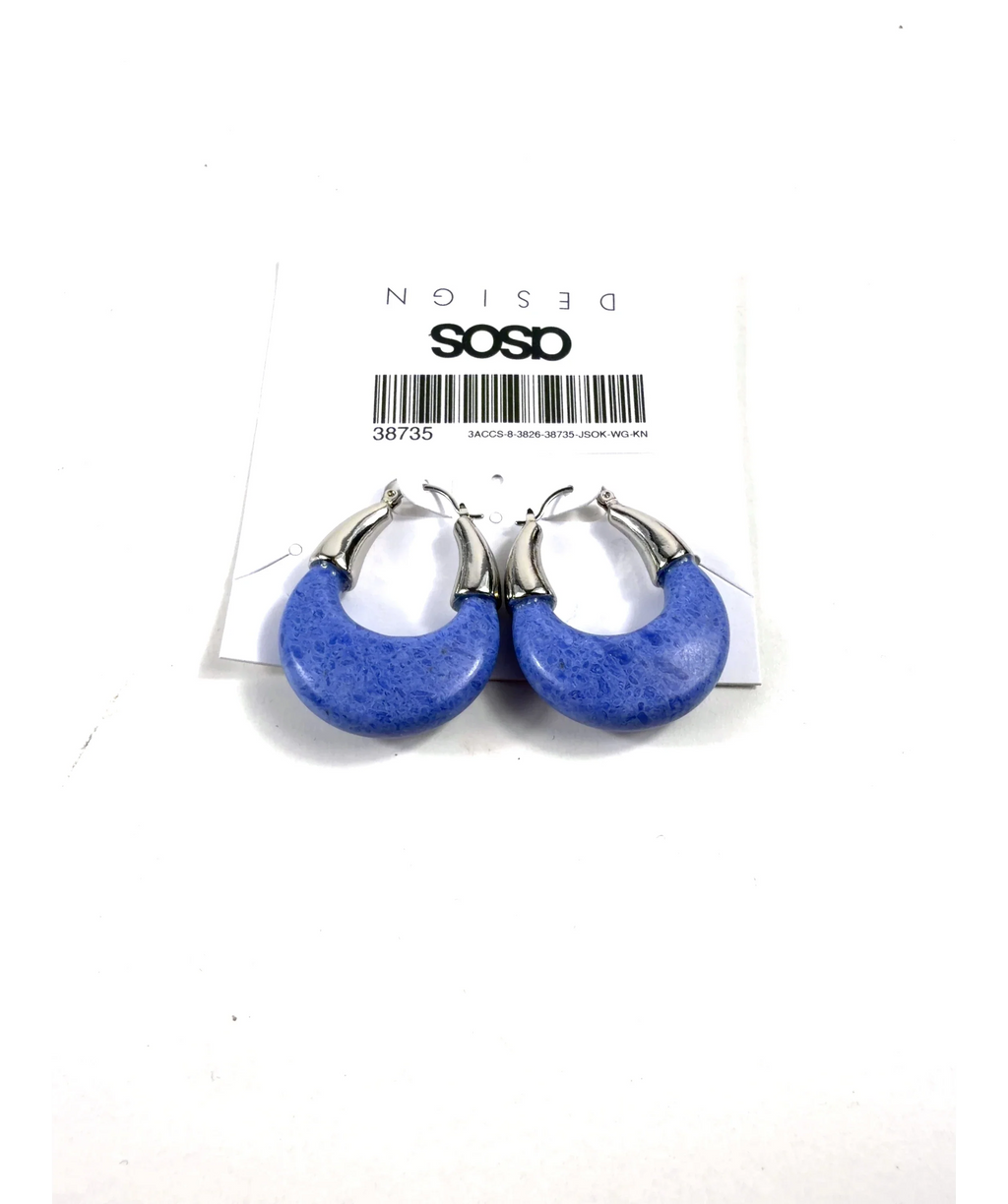 ASOS Blue hoop earrings with blue faux stone in silver tone — label