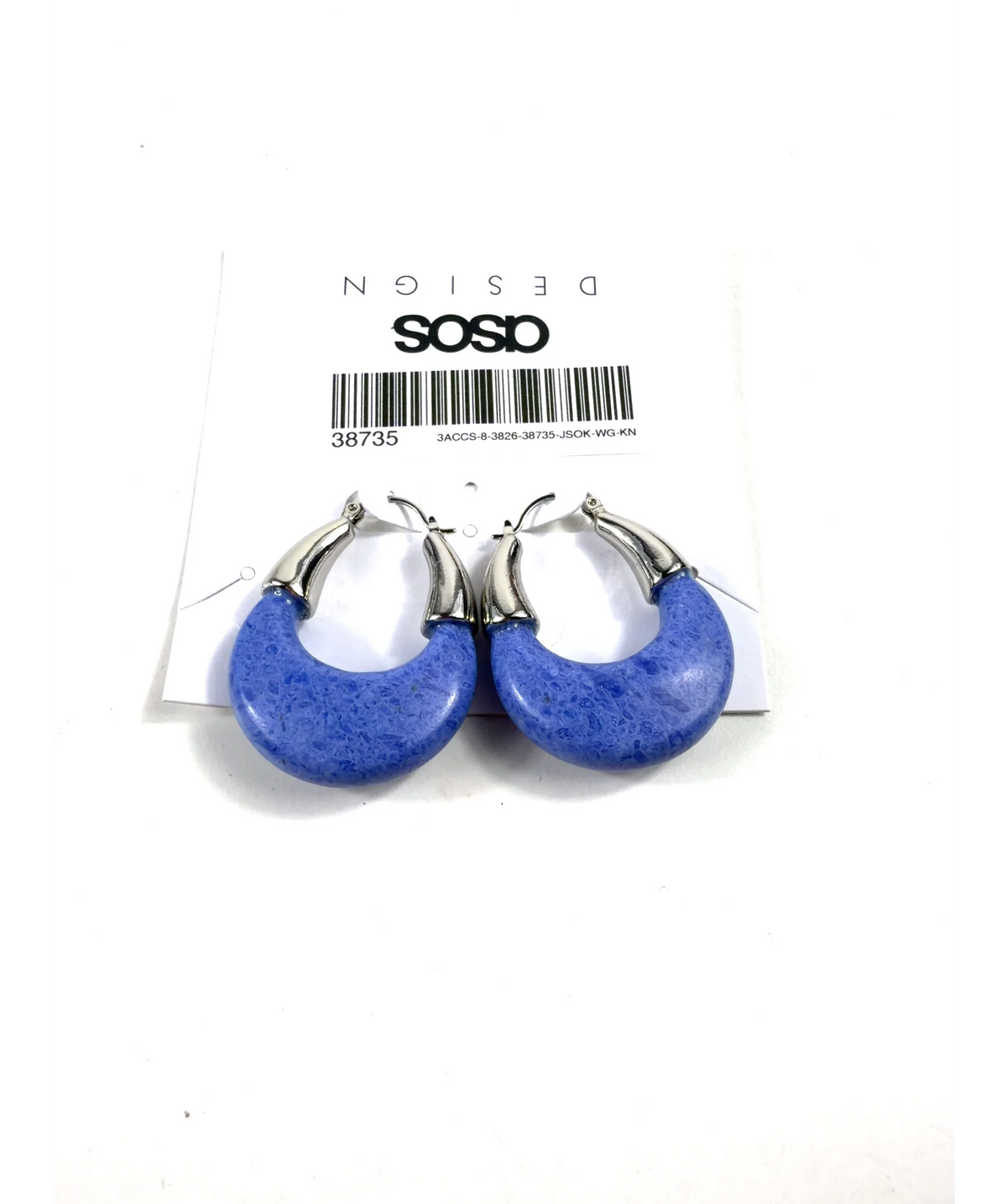 ASOS Blue hoop earrings with blue faux stone in silver tone — care label