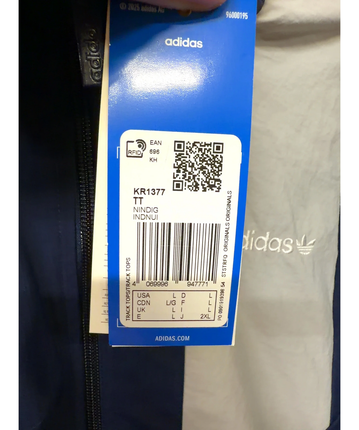 adidas navy Blocked Track Top, size UK L — label