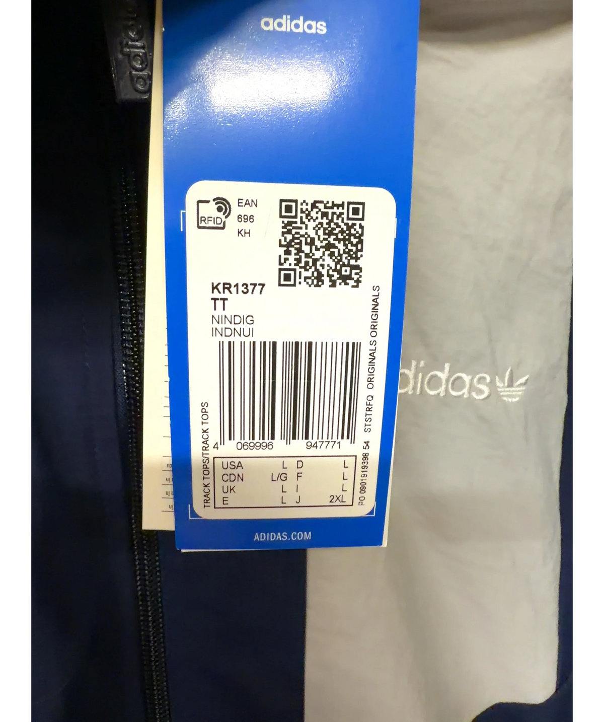 adidas navy Blocked Track Top, size UK L — care label