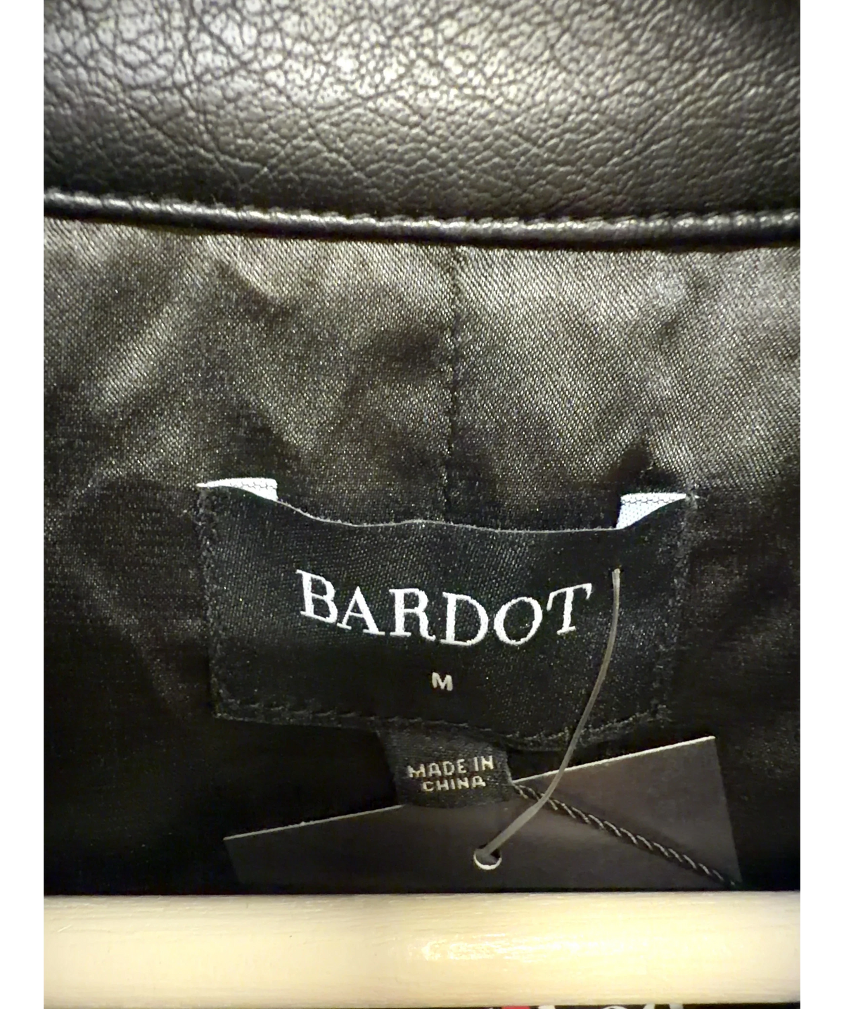 Bardot Black Clements Vegan Leather Jacket, size UK 10 — detail