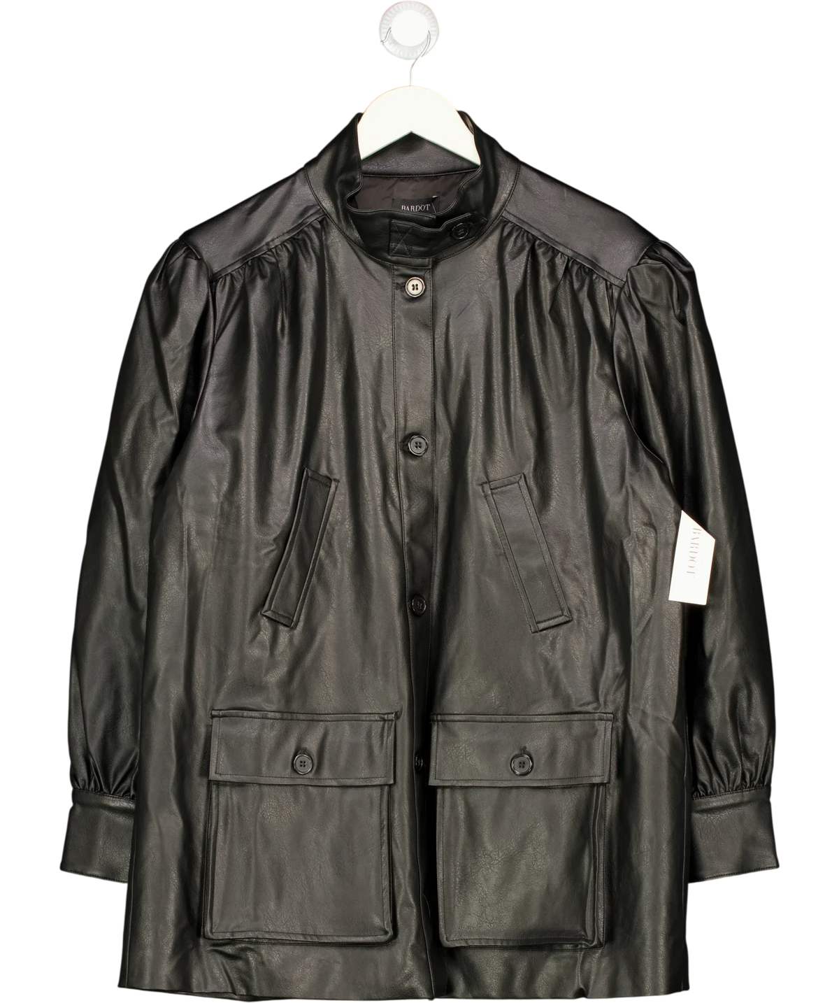 Bardot Black Clements Vegan Leather Jacket, size UK 10 — front