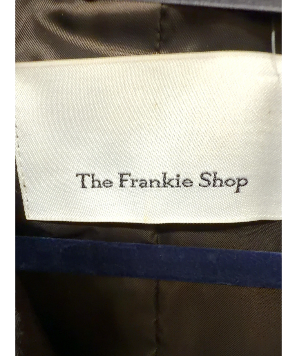 THE FRANKIE SHOP Brown Tina Belted Double-Breasted Faux Textured-Leather Trench Coat, size UK S — detail