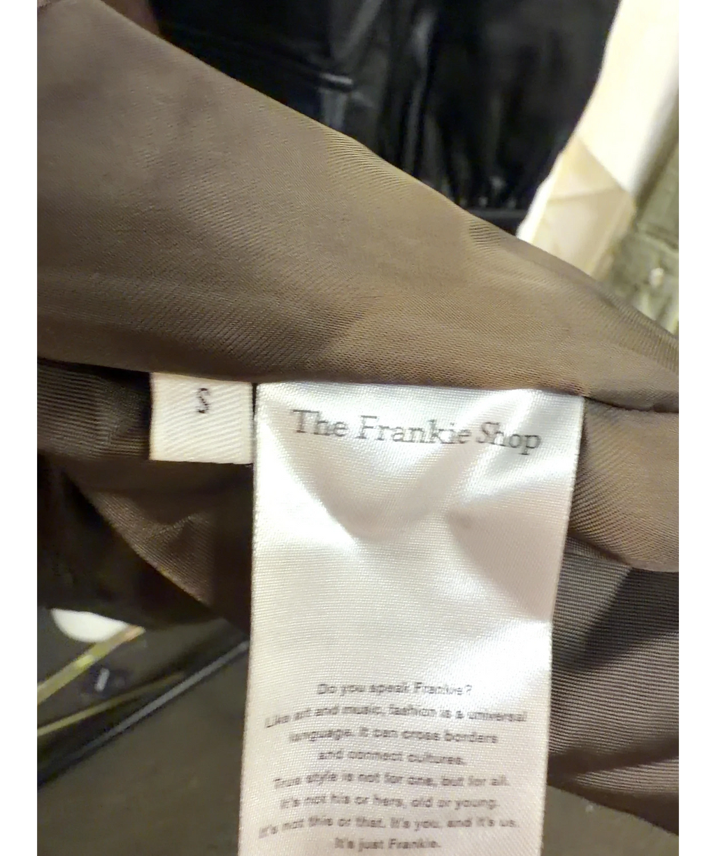 THE FRANKIE SHOP Brown Tina Belted Double-Breasted Faux Textured-Leather Trench Coat, size UK S — care label