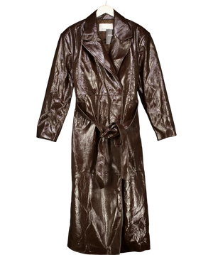 The Frankie Shop Tina Belted Double-Breasted Faux Textured-Leather Trench Coat Brown UK S