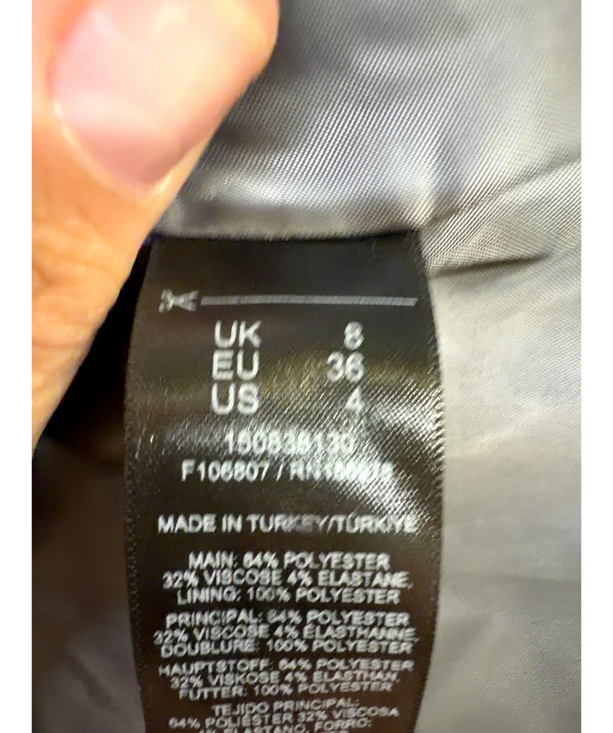 ASOS Grey Colour, size UK 8 — care label
