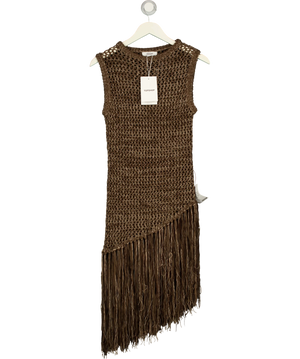 Topshop Brown And Cream Open Crochet Dress UK S