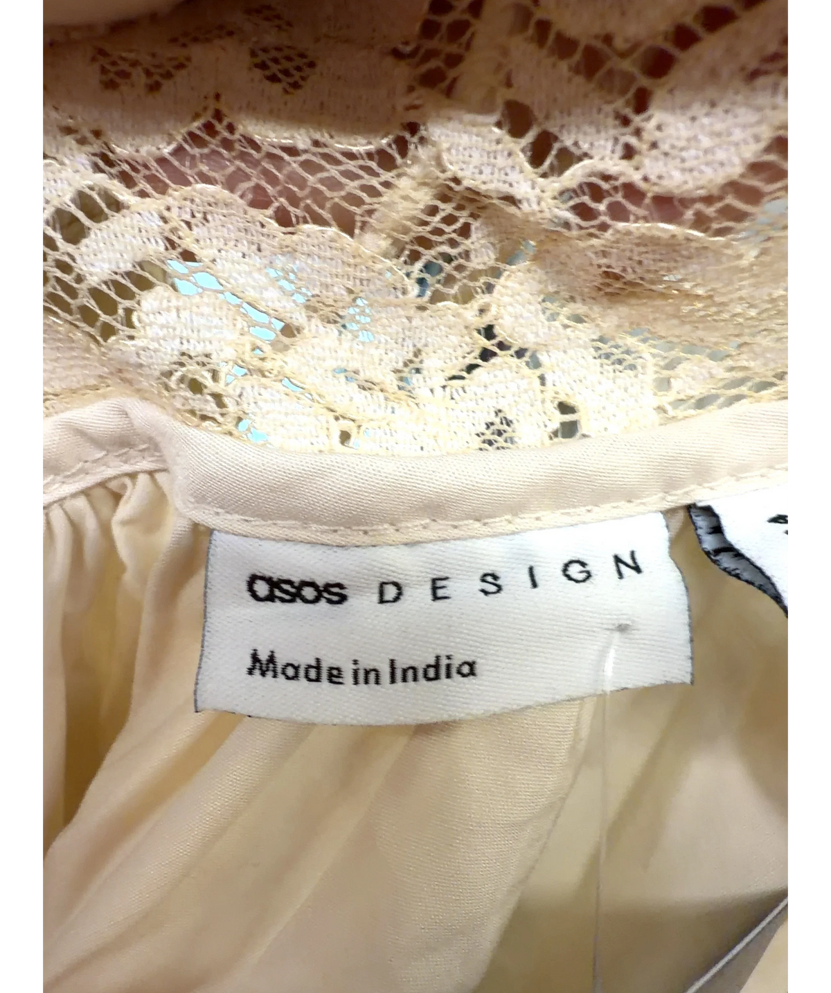 ASOS Cream v neck smock poplin mini sundress with lace overlay, size UK 8 — detail
