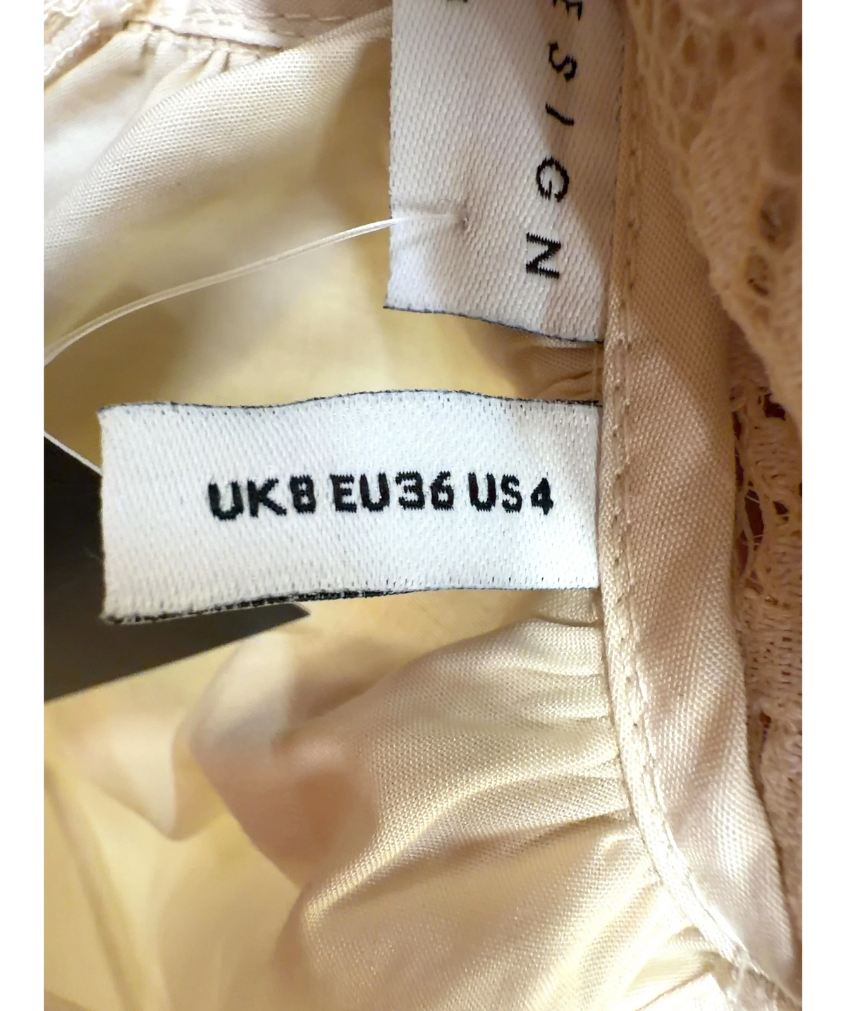 ASOS Cream v neck smock poplin mini sundress with lace overlay, size UK 8 — care label