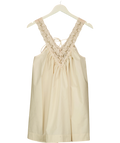 ASOS Cream v neck smock poplin mini sundress with lace overlay, size UK 8 — front
