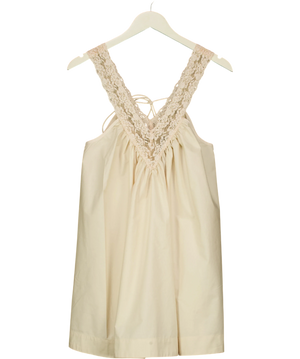ASOS V Neck Smock Poplin Mini Sundress With Lace Overlay Cream UK 8
