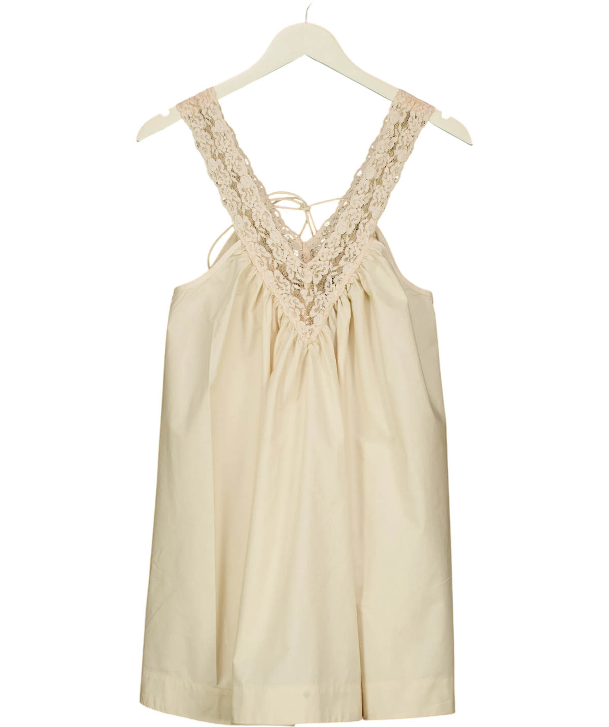 ASOS Cream v neck smock poplin mini sundress with lace overlay, size UK 8 — front