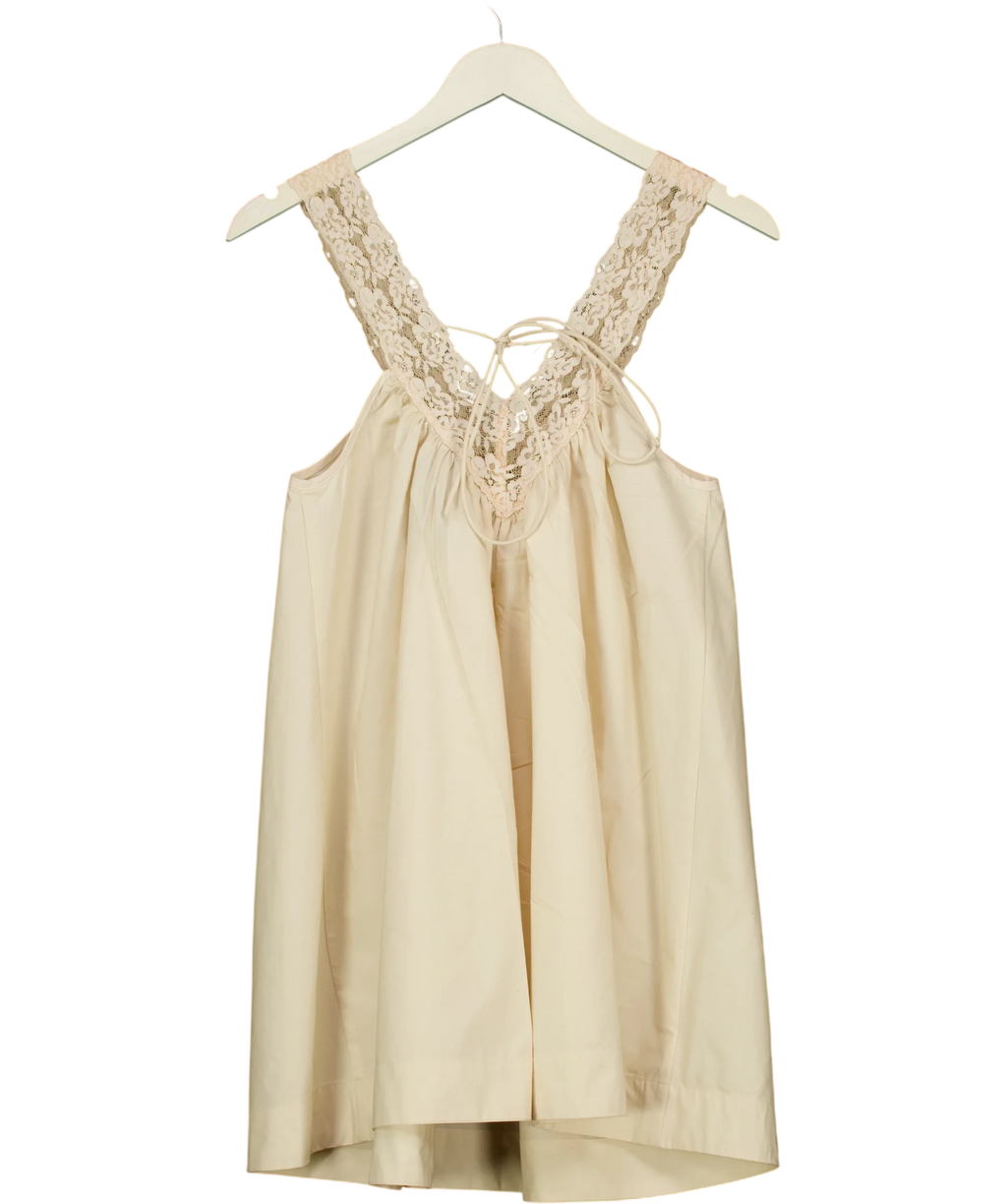 ASOS Cream v neck smock poplin mini sundress with lace overlay, size UK 8 — back