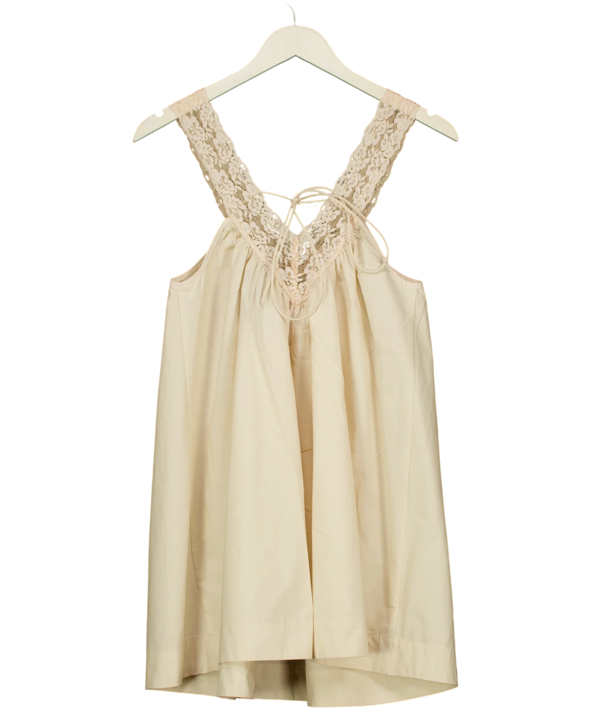 ASOS Cream v neck smock poplin mini sundress with lace overlay, size UK 8 — back