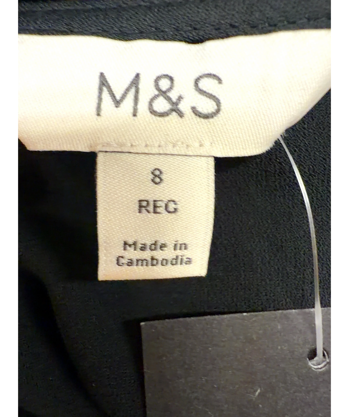 M&S Black Satin V-Neck Lace Insert Midi Slip Dress Black, size UK 8 — detail