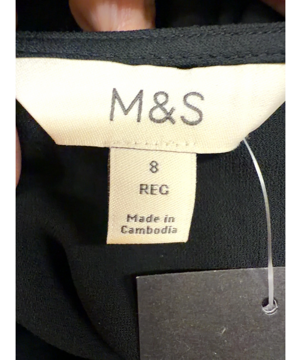 M&S Black Satin V-Neck Lace Insert Midi Slip Dress Black, size UK 8 — care label