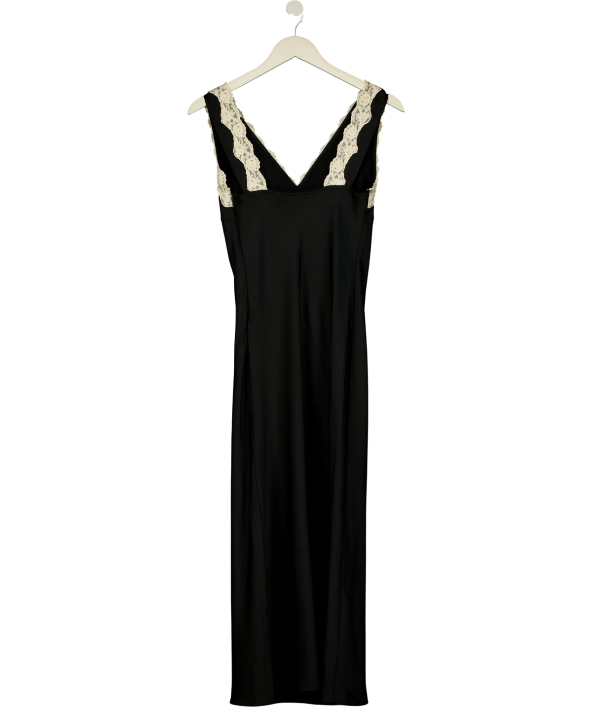 M&S Black Satin V-Neck Lace Insert Midi Slip Dress Black, size UK 8 — back