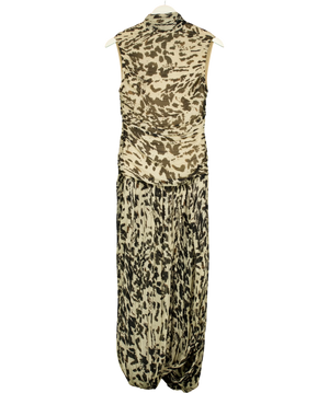 Topshop chiffon scarf neck bubble hem maxi dress in beige  abstract animal print UK 8
