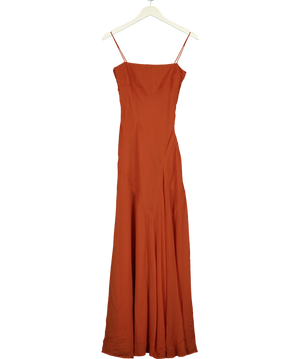 Topshop Rust Brown Pleated Maxi Dress UK 8