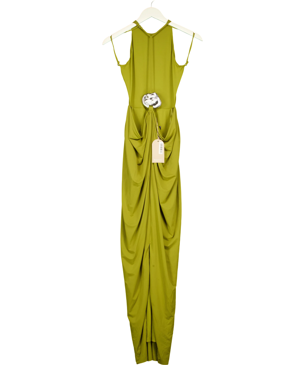 Meshki olive Bahari Low Back Halter Maxi Dress, size UK S — back