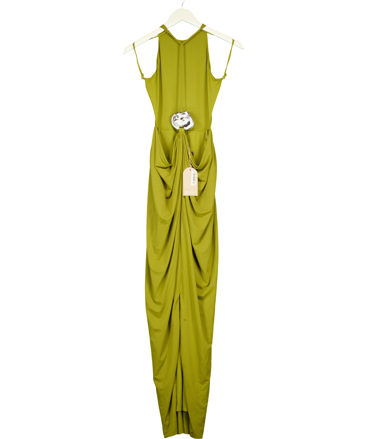 Meshki olive Bahari Low Back Halter Maxi Dress, size UK S — back