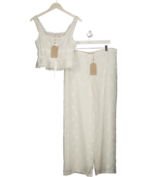 Meshki 2-piece White Embroidered  Vivian Top and Trousers Set UK S
