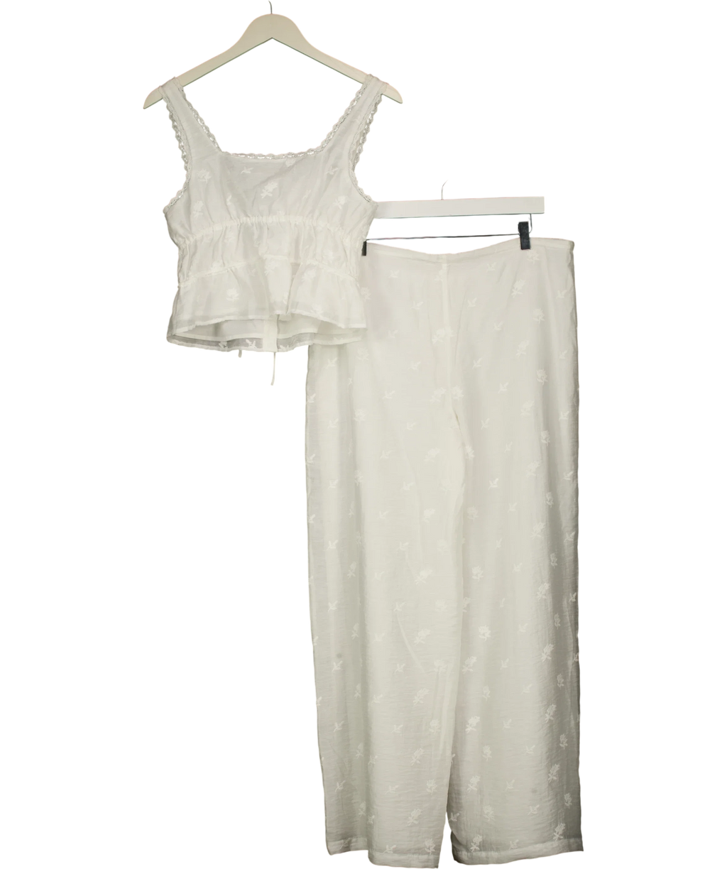 Meshki White Vivian Embroidered Sleeveless Top & Trousers, size UK S — back