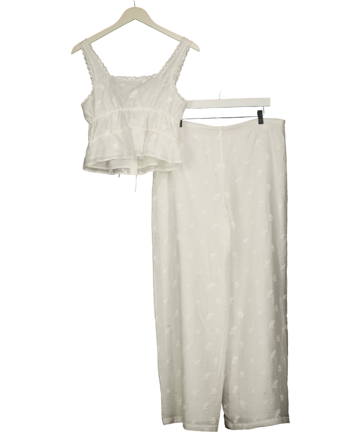 Meshki White Vivian Embroidered Sleeveless Top & Trousers, size UK S — back
