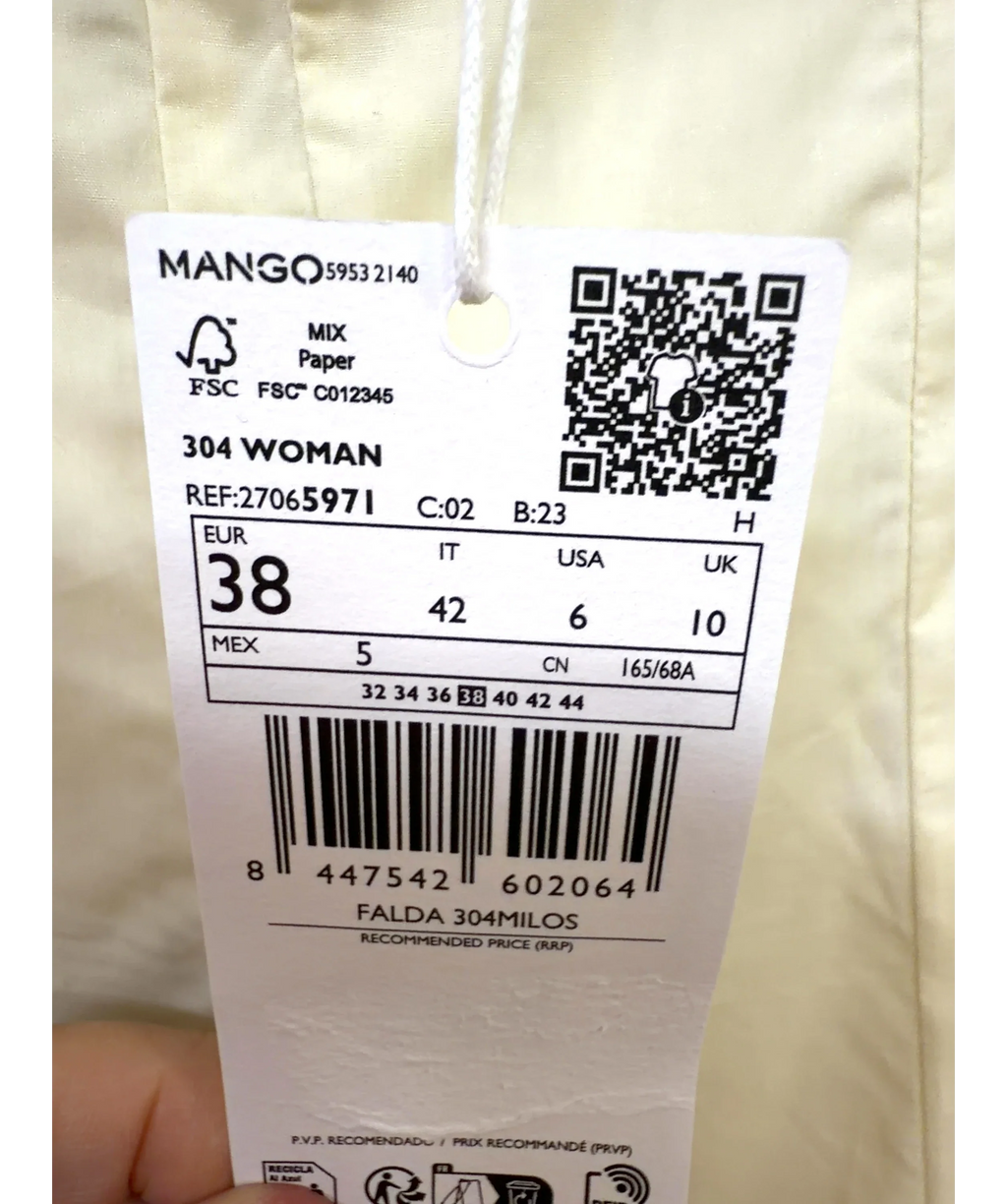 MANGO Cream FALDA 304MILOS, size UK 10 — fabric detail