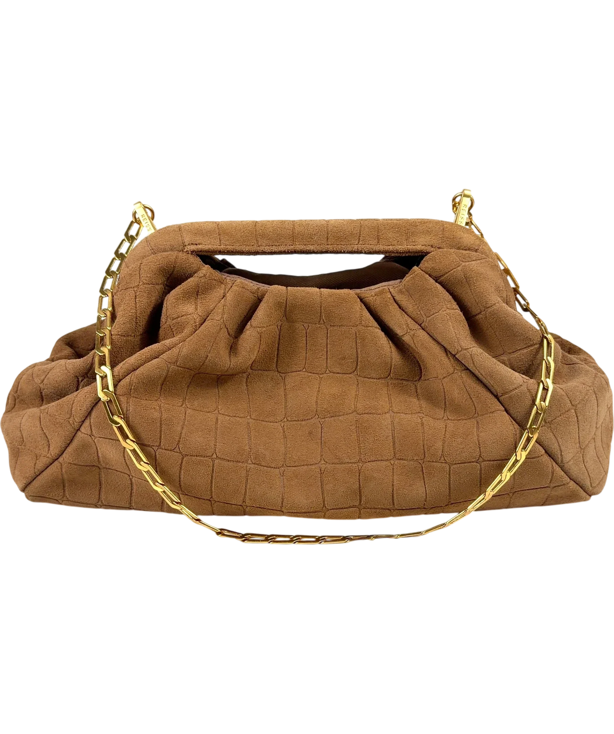 REISS Brown June Suede Croc-Embossed Pouch Clutch Bag — front