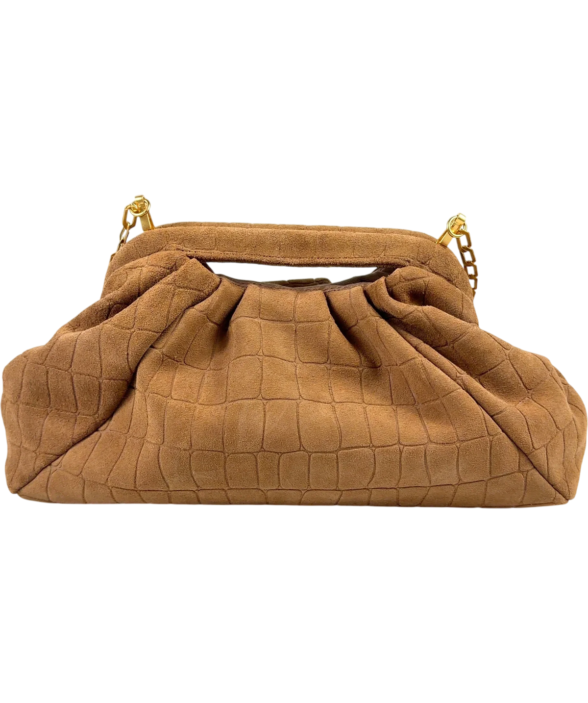 REISS Brown June Suede Croc-Embossed Pouch Clutch Bag — back