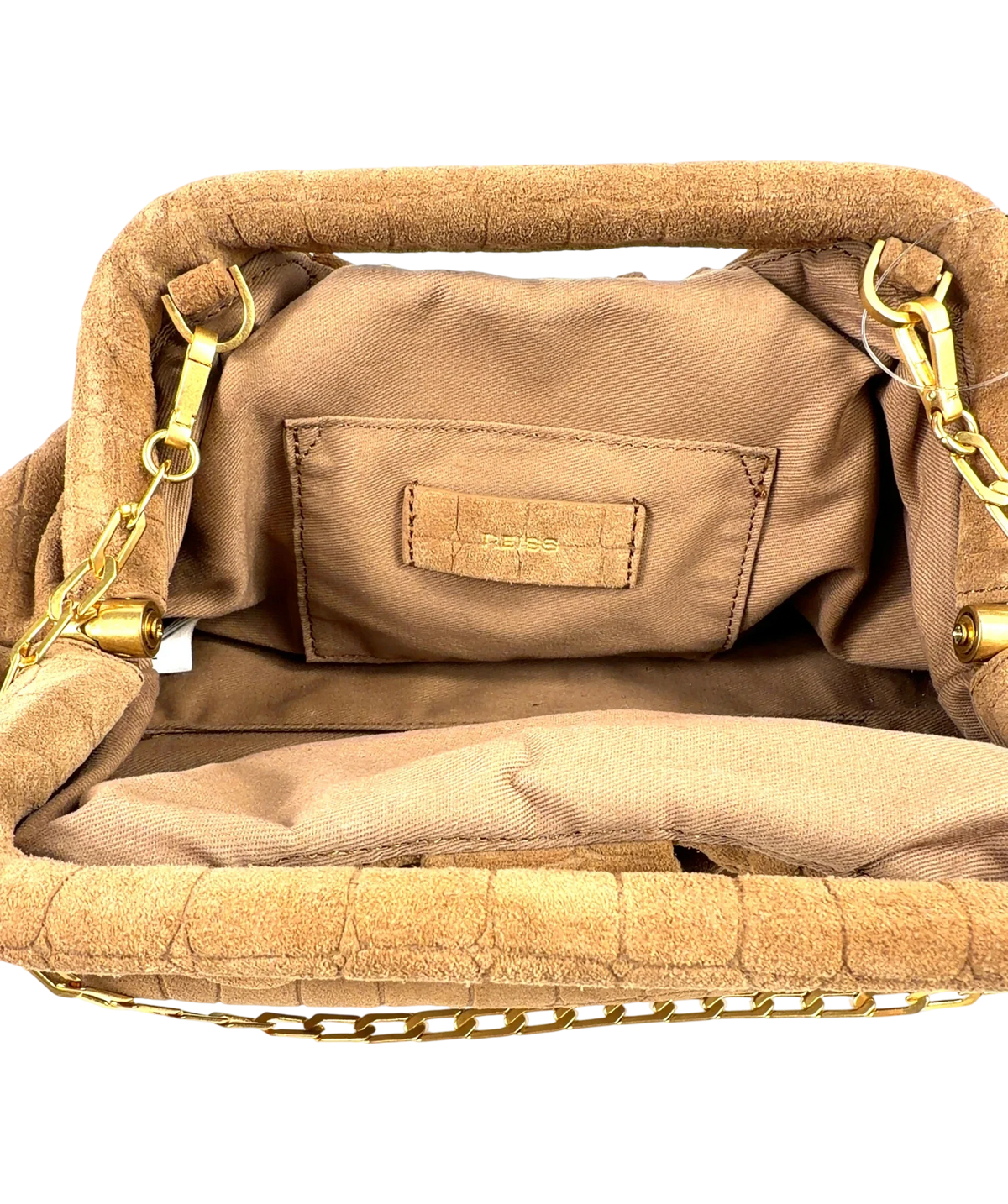 REISS Brown June Suede Croc-Embossed Pouch Clutch Bag — detail