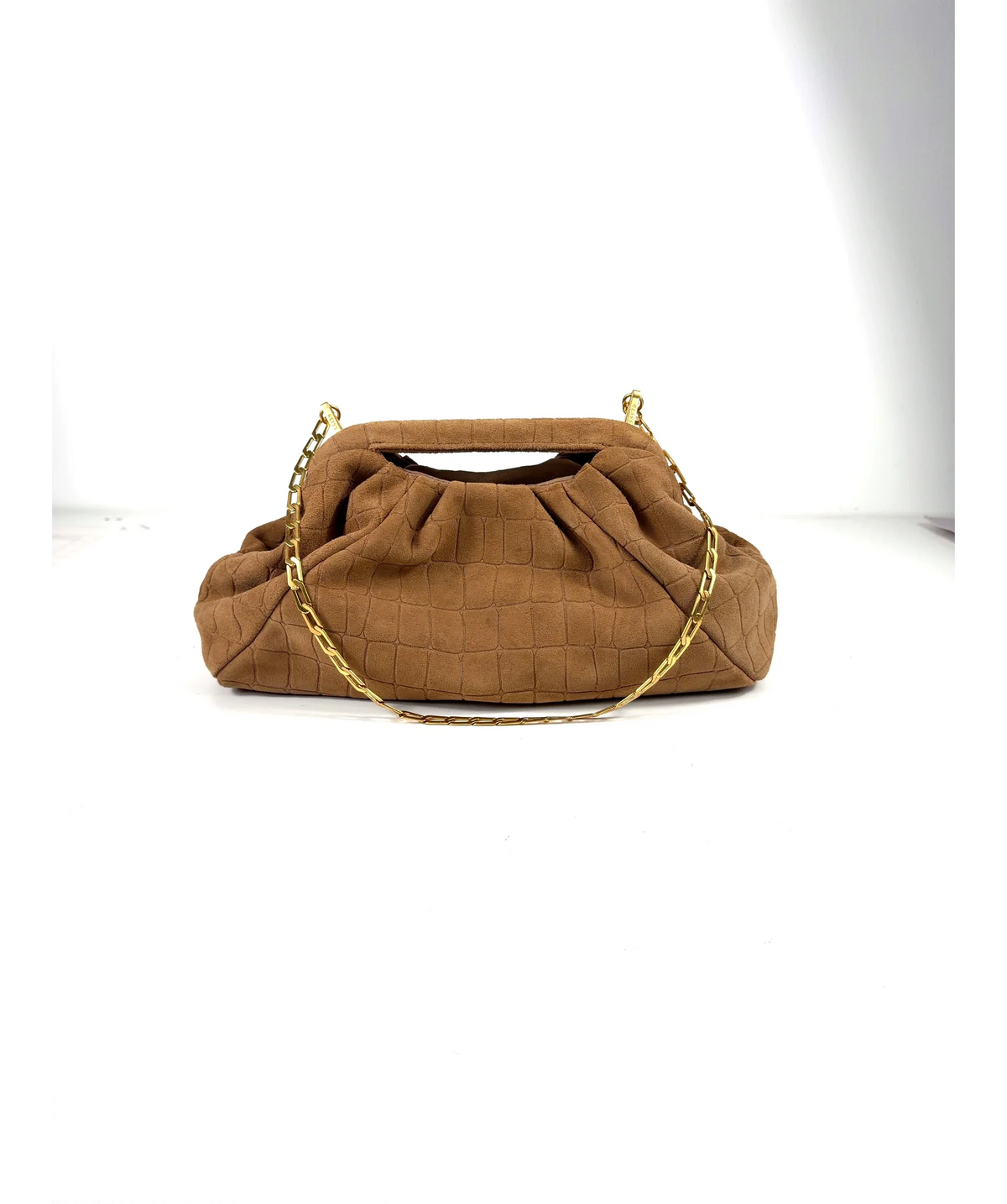 REISS Brown June Suede Croc-Embossed Pouch Clutch Bag — care label