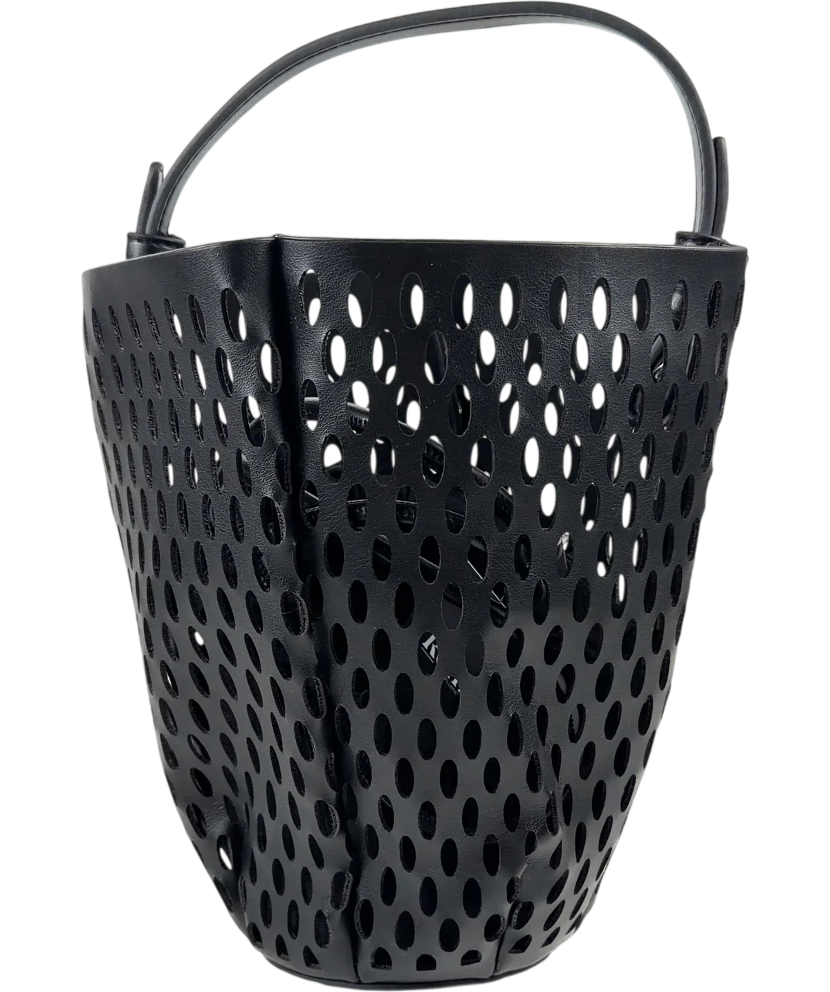 M&S Black Faux Leather Laser Cut Tulip Bucket Bag — front
