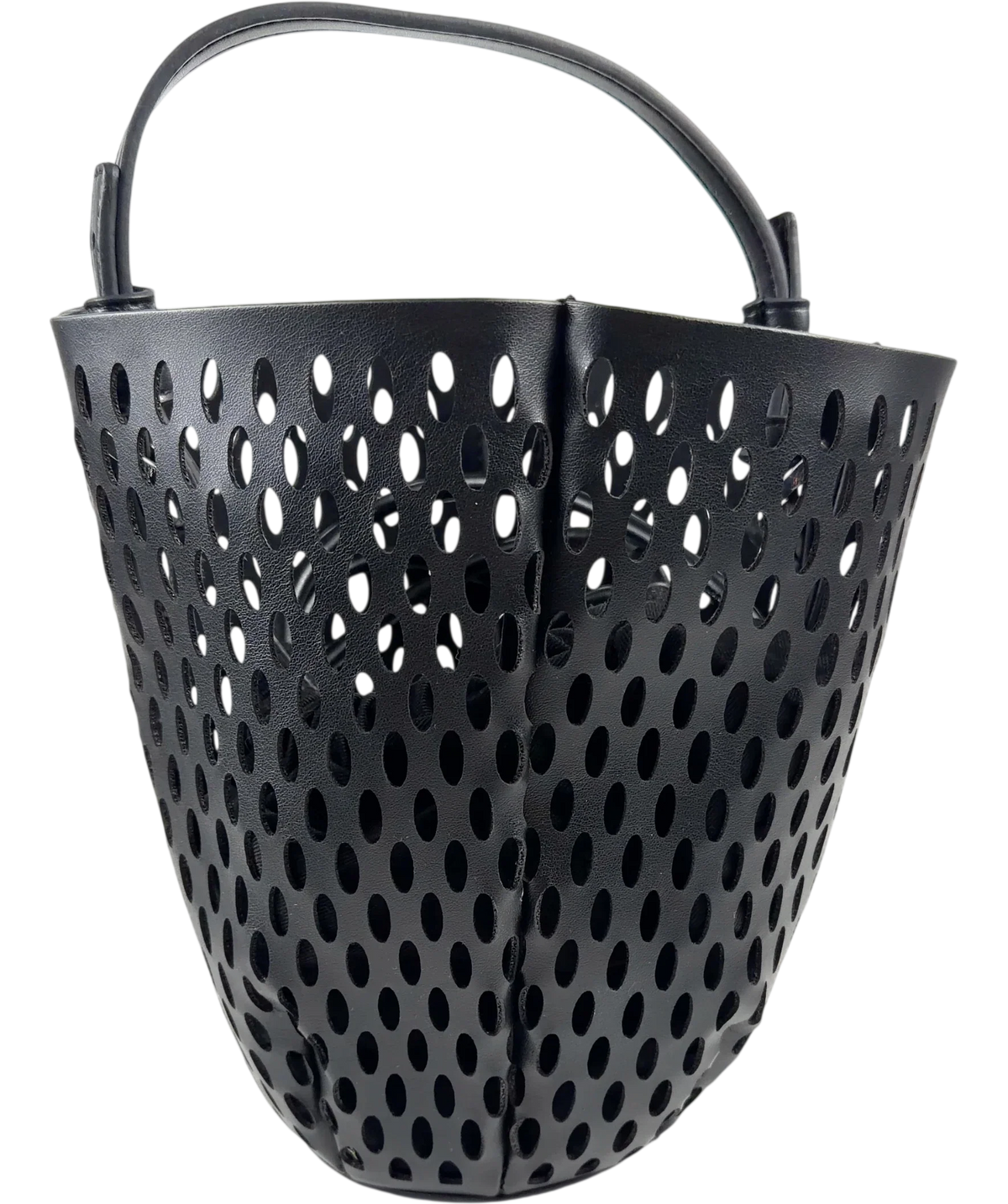 M&S Black Faux Leather Laser Cut Tulip Bucket Bag — back