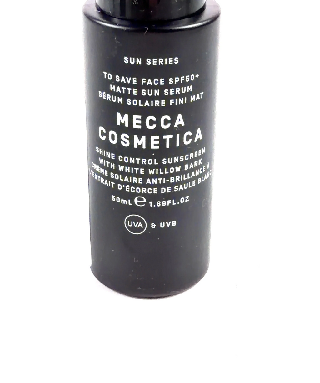 mecca cosmetica To Save Face SPF50+ Matte Sun Serum, size 50ml — label