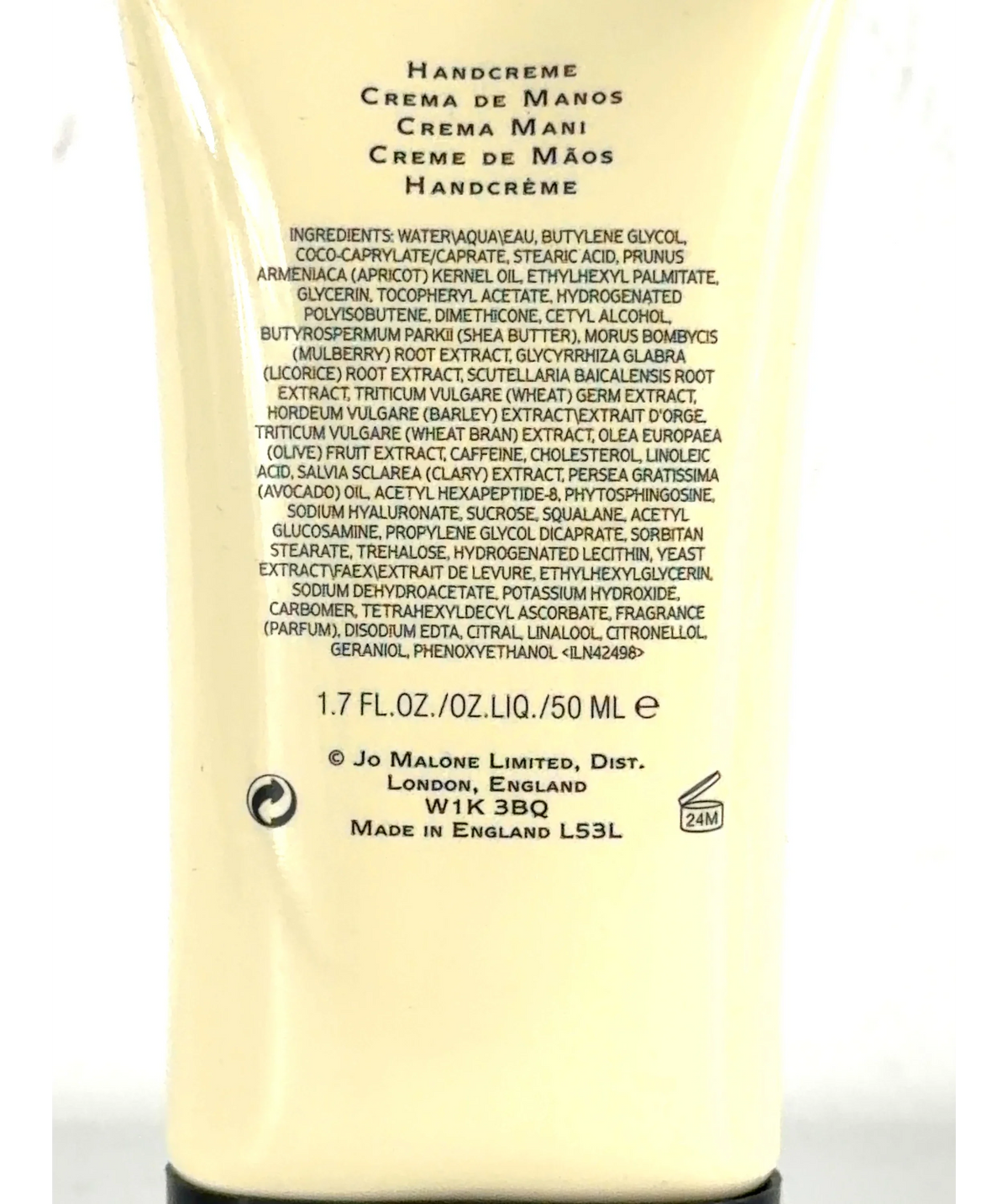 Jo Malone London Geranium & Walnut Hand Cream, size 50ml — care label
