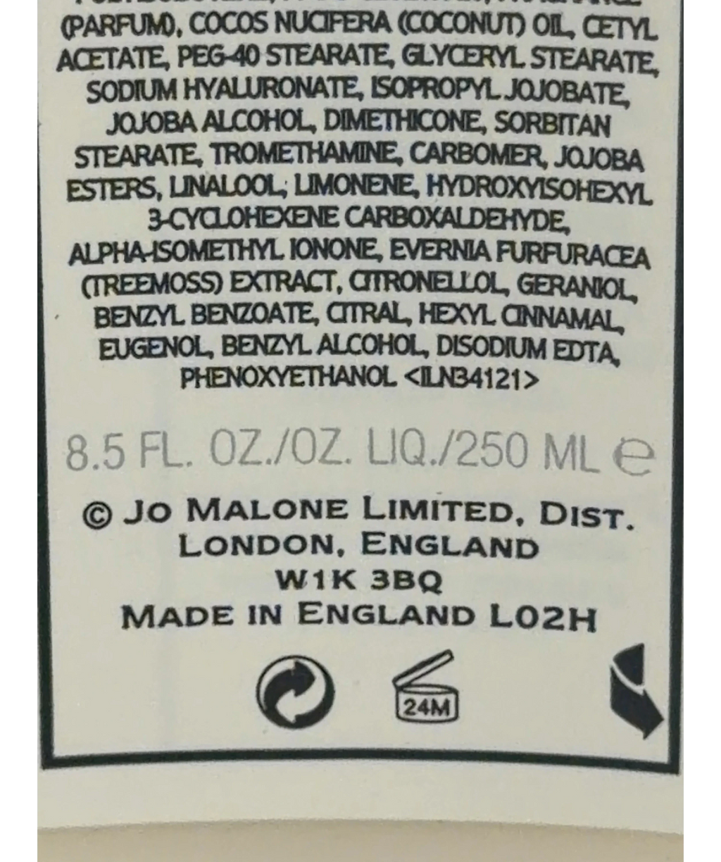 Jo Malone London Amber & Lavender Body & Hand Lotion, size 250ml — care label
