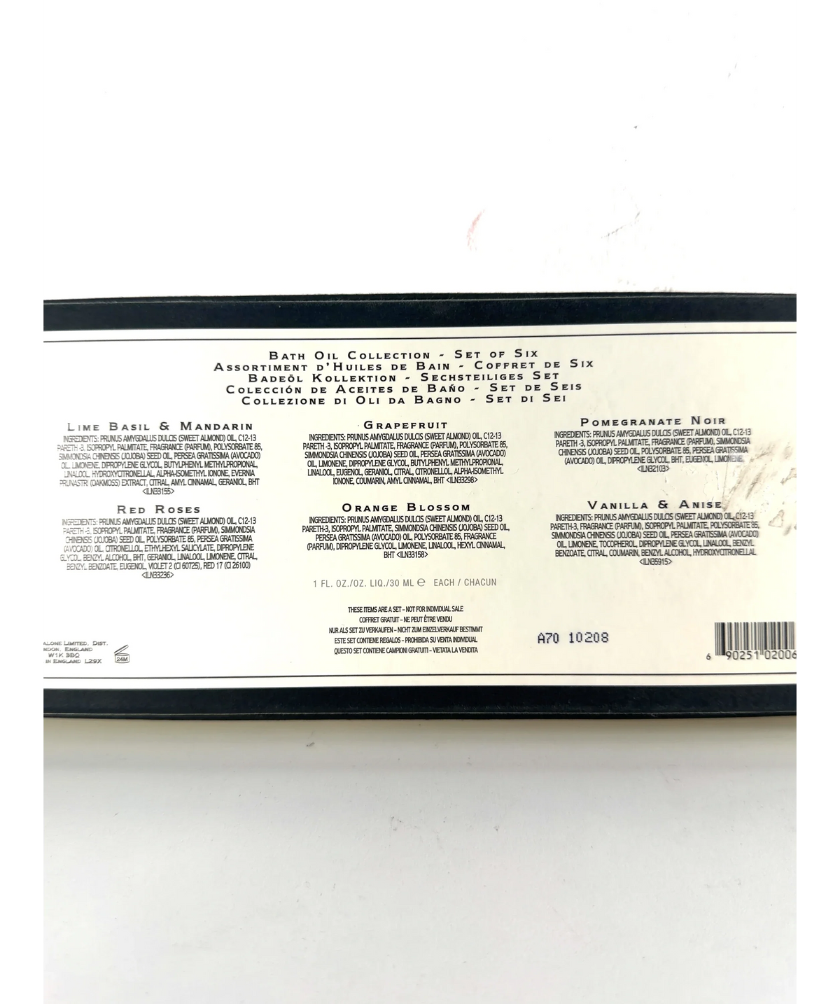 Jo Malone London Universal Bath Oil Collection, size 30ml x 6 — care label
