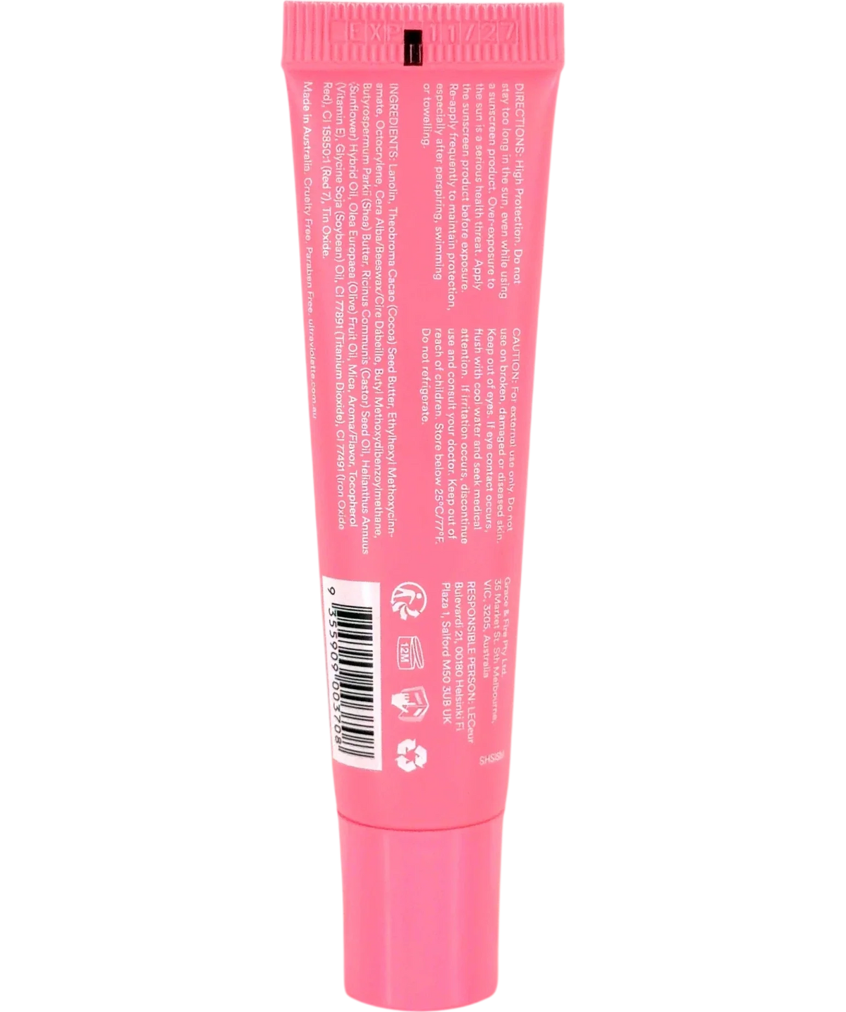 ultra violette Bejewelled Sheen Screen SPF 50 Hydrating Lip Balm, size 15g — back
