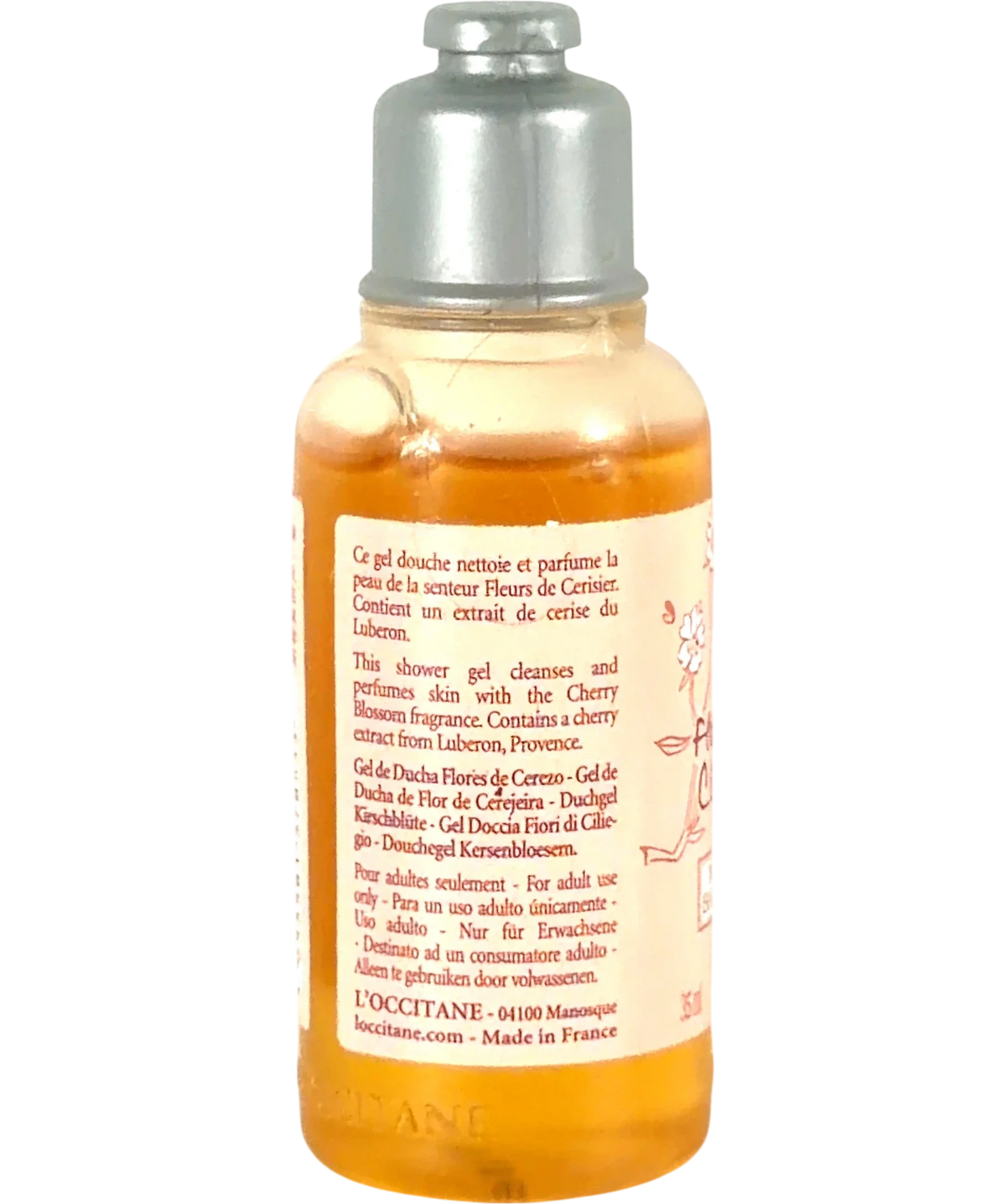 Loccitane Fleurs see creosote cherry blossom bath and shower gel, size 35ml — back