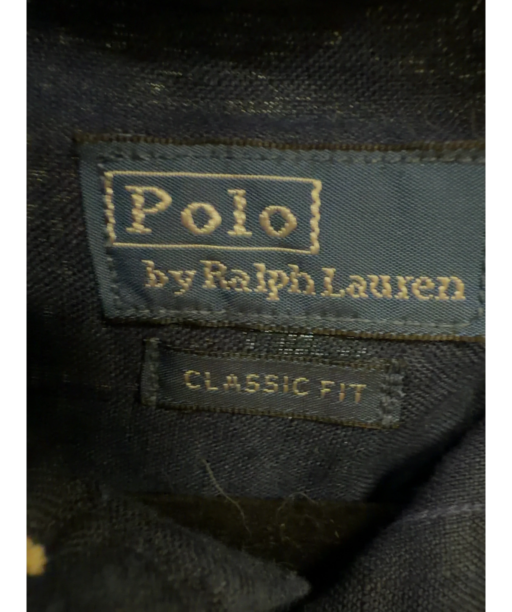 Polo by Ralph Lauren navy Classic Fit Linen Shirt, size UK XL — detail