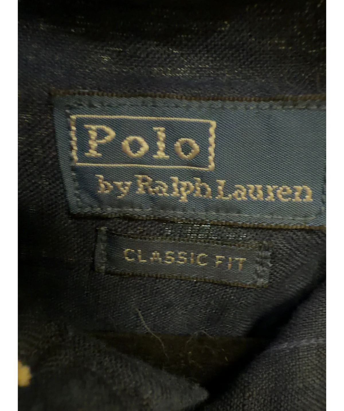 Polo by Ralph Lauren navy Classic Fit Linen Shirt, size UK XL — detail