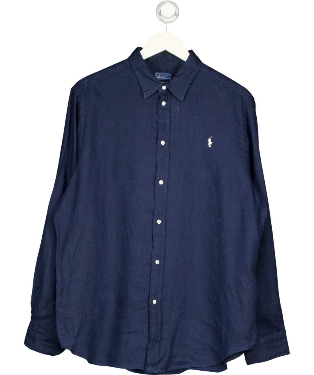 Polo by Ralph Lauren navy Classic Fit Linen Shirt, size UK XL — front