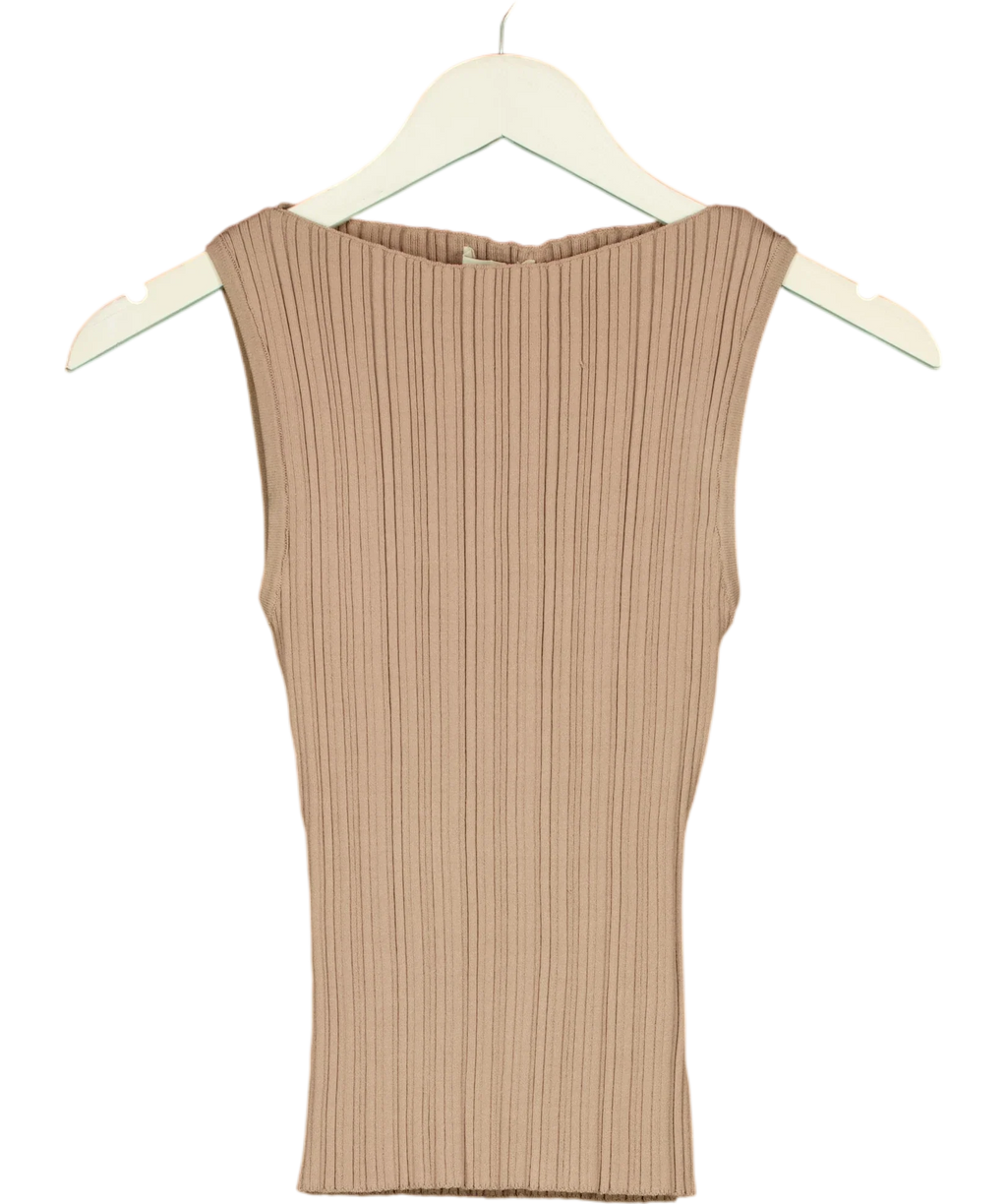 DISSH taupe Sienna Taupe Ribbed Knit Tank Top, size UK XS — front