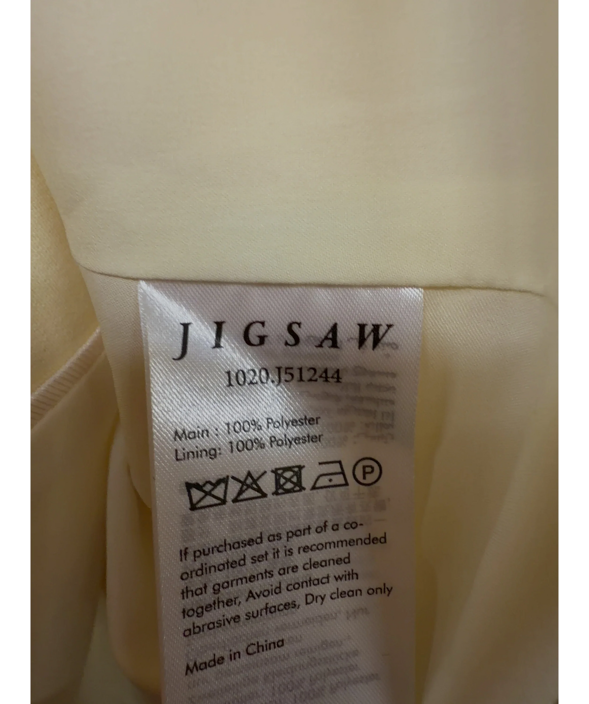 Jigsaw Yellow Colour, size UK 8 — label