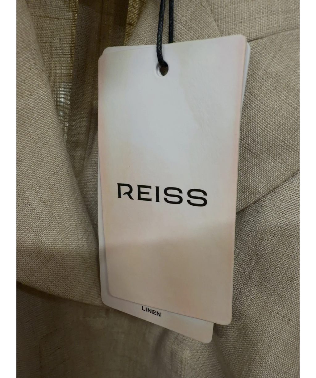 REISS Beige Tara Halterneck Linen Midi Dress, size UK 6 — detail